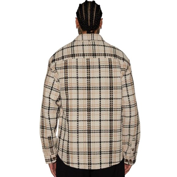 Take You On A Ride Textured Button Up Long Sleeve Shirt Tan Men's - Picture 3 of 6